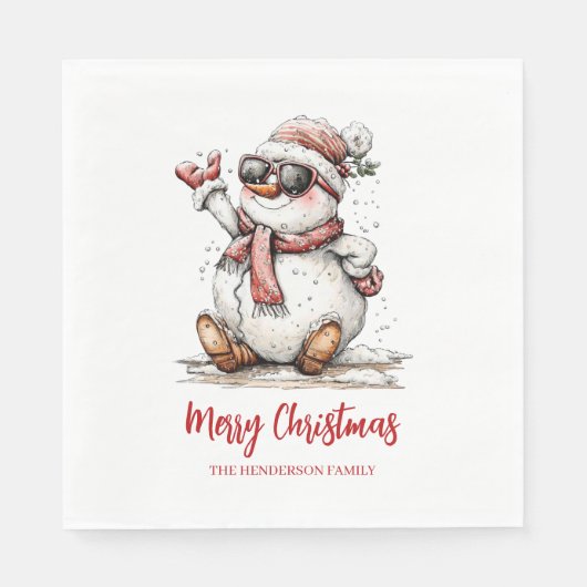 Serviette En Papier Merry Christmas Sunglass Snowman  (Devant)