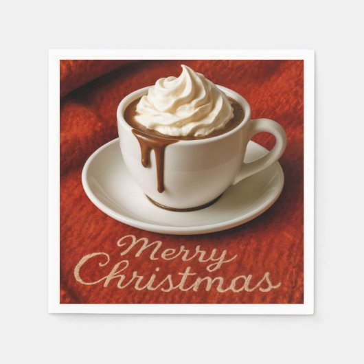 Serviette En Papier Merry Christmas Text With Hot Chocolate Drink (Devant)