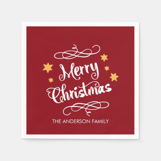 Serviette En Papier Merry Christmas Typography Red White (Devant)