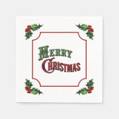 Serviette En Papier Merry Christmas with Holly (Devant)