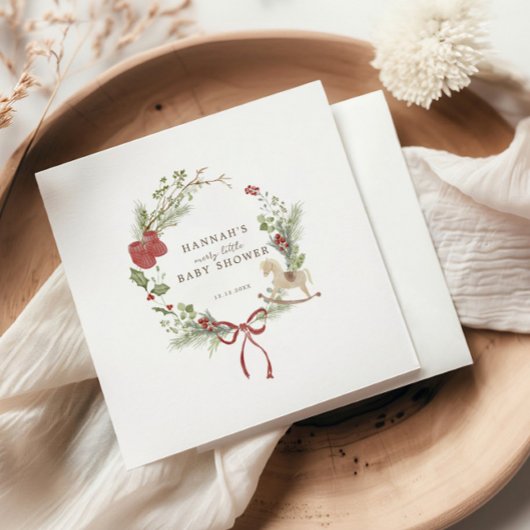 Serviette En Papier Merry Little Baby shower Red Bow Wreath