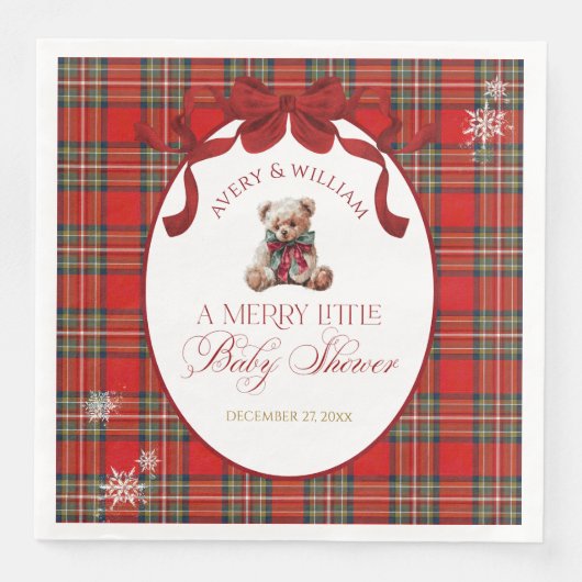 Serviette En Papier Merry Little Red Bow Christmas Plaid  (Devant)