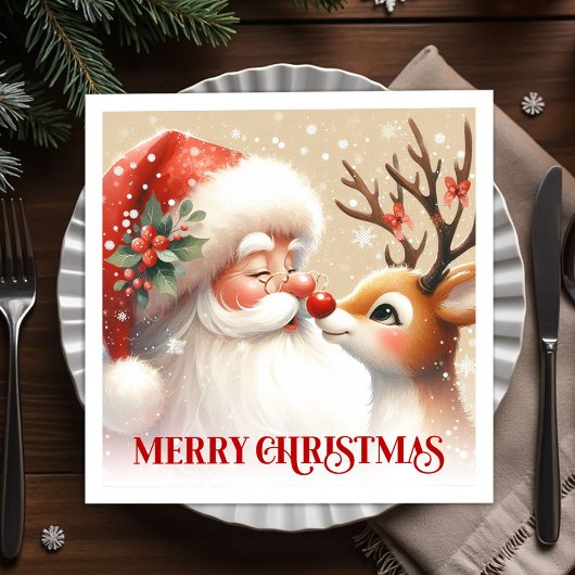 Serviette En Papier Merry Santa and Rudolph Christmas Napkins Dinner  