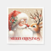 Serviette En Papier Merry Santa and Rudolph Christmas Napkins Dinner   (Devant)