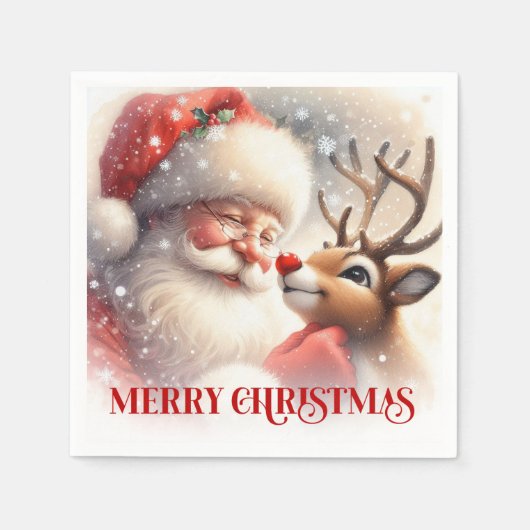 Serviette En Papier Merry Santa Claus Rudolph Holiday Dinner Party  (Devant)
