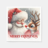 Serviette En Papier Merry Santa Claus Rudolph Holiday Party Dinner   (Devant)