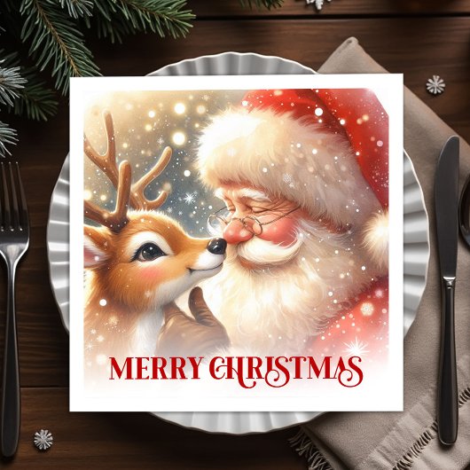 Serviette En Papier Merry Santa Rudolph Festive Christmas Napkins 