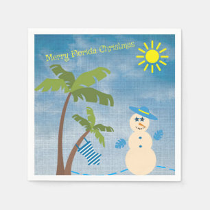 Serviette En Papier Merry Tropical Floride Snowman de Noël sur la plag