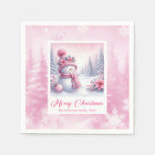 Serviette En Papier Merry Winter Scene Pink Snowman Christmas Napkins  (Devant)