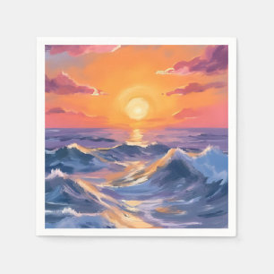 Serviette En Papier Mers Rocheuses Vagues Océaniques Peinture Aquarell
