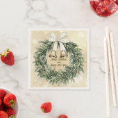 Serviette En Papier Merveilleuse couronne verte or blanc (En situation)