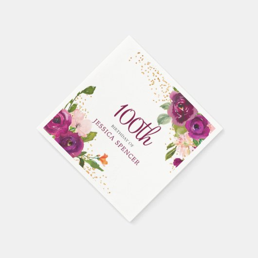 Serviette En Papier Merveilleuse Fleurs Roses Femmes 100e fête d'anniv (Coin)