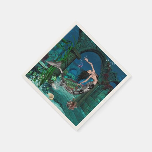 Serviette En Papier Merveilleuse sirène avec poisson imaginaire (Coin)