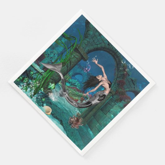 Serviette En Papier Merveilleuse sirène avec poisson imaginaire (Coin)