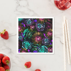 Serviette En Papier Merveilleux Monde Foncé Glamour Floral Fleurs Soir
