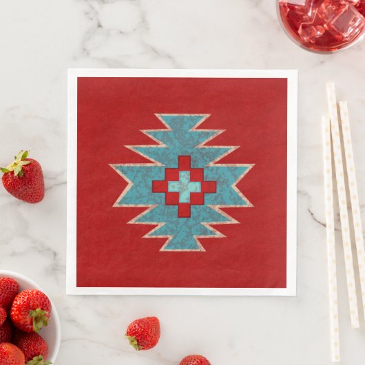 Serviette En Papier Mésas Sud-Ouest Rouge & Turquoise (En situation)