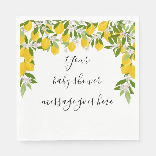 Serviette En Papier Message Baby shower aux citrons fleuris (Devant)