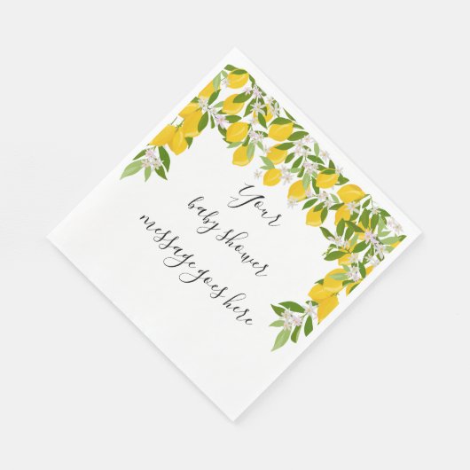 Serviette En Papier Message Baby shower aux citrons fleuris (Coin)
