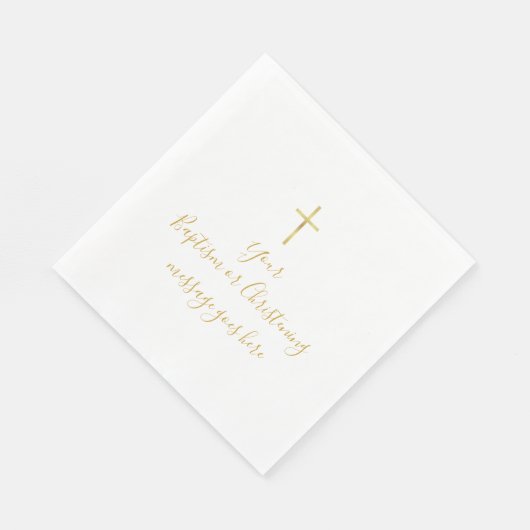 Serviette En Papier Message de baptême simple Croix d'or (Coin)