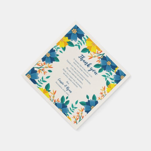 Serviette En Papier Message de Merci Mariage bleu jaune chic (Coin)