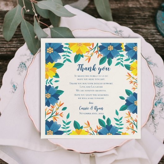 Serviette En Papier Message de Merci Mariage bleu jaune chic