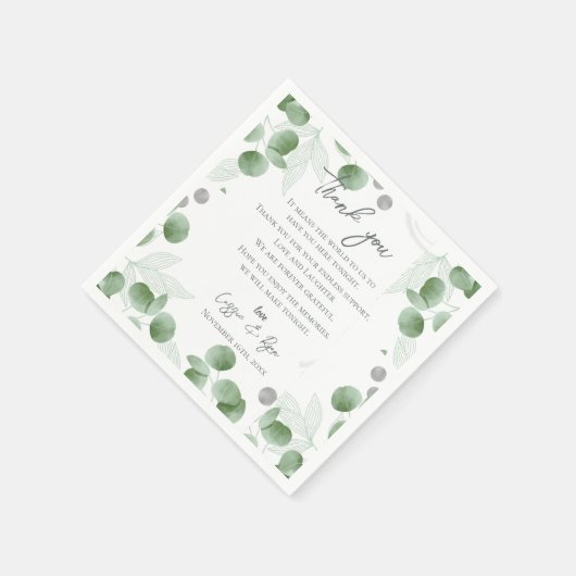 Serviette En Papier Message du Mariage Merci Feuille Eucalyptus (Coin)