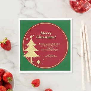 Serviette En Papier Message Nom d'entreprise Rouge, Sapin de Noël Or