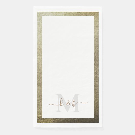 Serviette En Papier Métallic Gold Script Monogramme Mariage élégant (Devant)