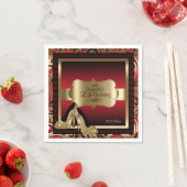 Serviette En Papier Métallique rouge et or - 50e anniversaire | Texte  (En situation)