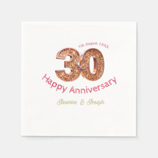 Serviette En Papier Métallisé or 30e Joyeux anniversaire ajoutez nom