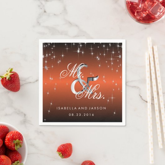 Serviette En Papier Metallo Orange Star Lights Design (En situation)
