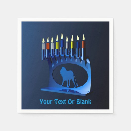 Serviette En Papier Métallurgique Bleu Chanukkah Menorah (Devant)