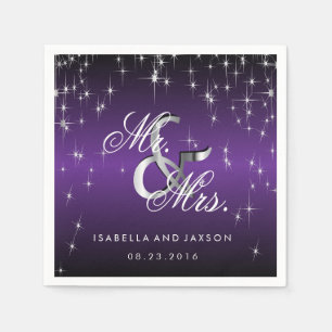 Serviette En Papier Métallurgique Violet Étoiles Lumières Design