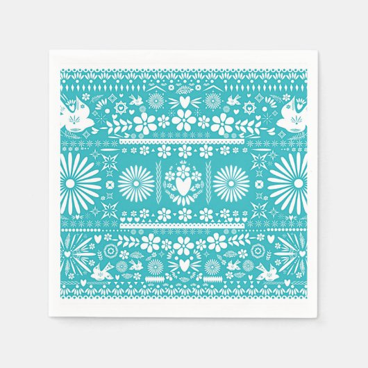 Serviette En Papier Mexicaine Picado Turquoise Turquoise Mariage Maria (Devant)