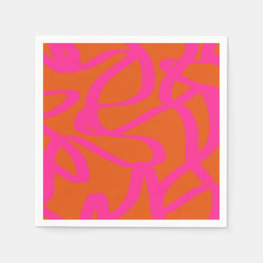 Serviette En Papier Mi-Siècle Abstrait Moderne Lignes Orange Et Rose (Devant)