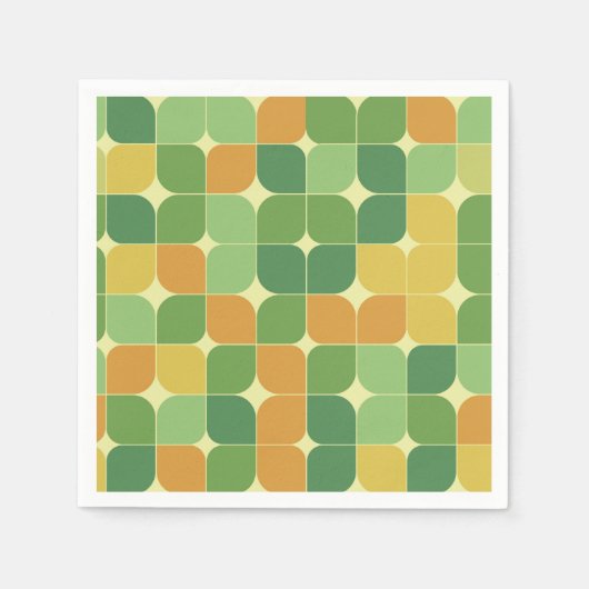 Serviette En Papier Mi-siècle abstrait motif vert orange (Devant)