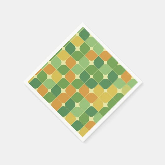 Serviette En Papier Mi-siècle abstrait motif vert orange (Coin)
