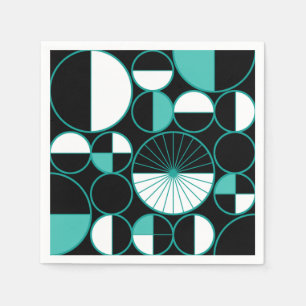 Serviette En Papier Mi-siècle Cercles modernes Moitié Noir Turquoise