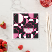 Serviette En Papier Mi-siècle Cercles modernes Moitié rose noir (En situation)
