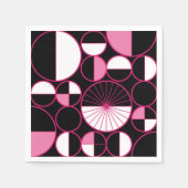 Serviette En Papier Mi-siècle Cercles modernes Moitié rose noir (Devant)