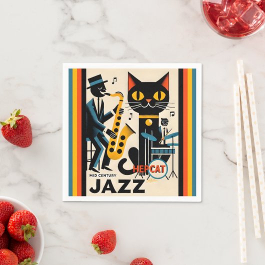 Serviette En Papier Mi siècle Jazz Age HepCat Chat Noir (En situation)