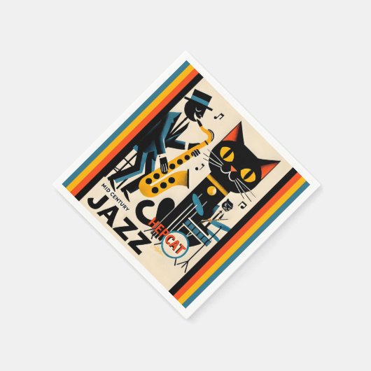 Serviette En Papier Mi siècle Jazz Age HepCat Chat Noir (Coin)