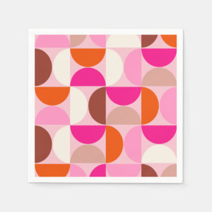Serviette En Papier Mi-siècle Moderne Abstrait Motif rose orange