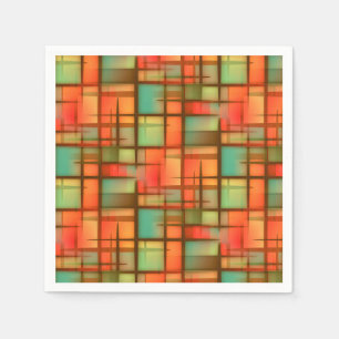 Serviette En Papier Mi-siècle Moderne Abstrait Plaid Rouge Bleu Vert