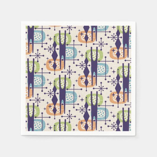 Serviette En Papier Mi-siècle moderne âge atomique Motif Abstrait (Devant)