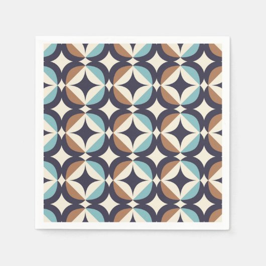 Serviette En Papier Mi-siècle moderne Brown et Motif Turquoise (Devant)