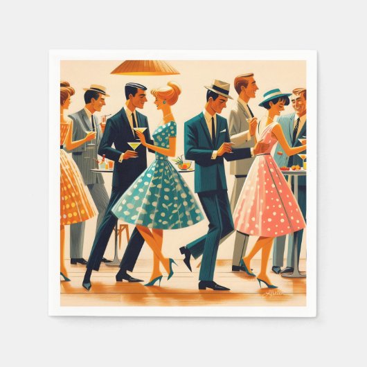 Serviette En Papier Mi-siècle Moderne Martinis Danser Cocktail Party (Devant)