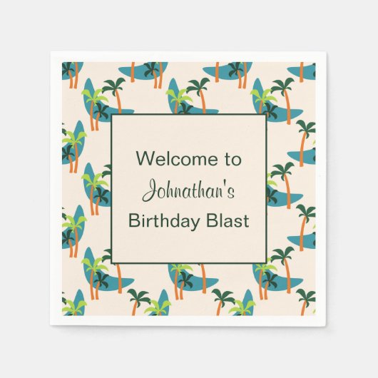 Serviette En Papier Mi-siècle moderne Palm Oasis fête d'anniversaire (Devant)