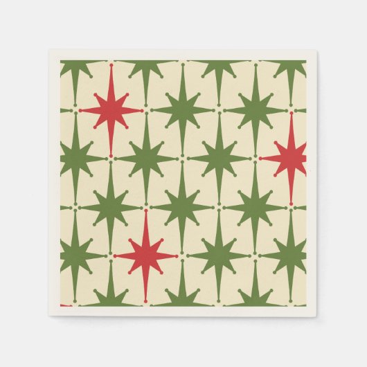 Serviette En Papier Mi-siècle Moderne Rétro Starbursts de Noël (Devant)