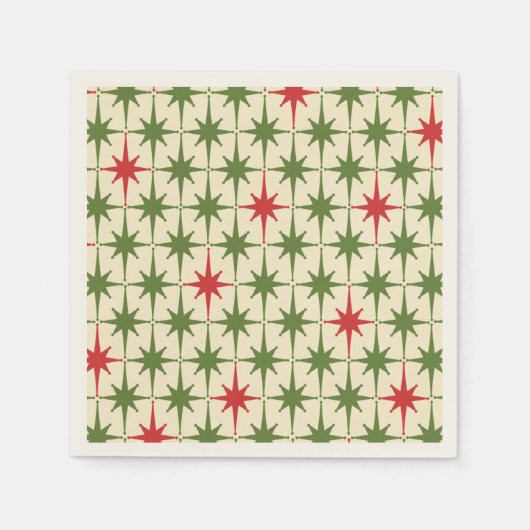 Serviette En Papier Mi-siècle Moderne Rétro Starbursts de Noël (Devant)